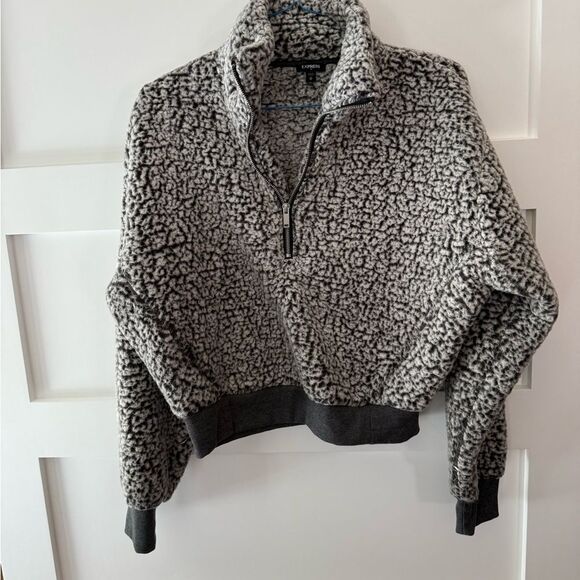 Express Tops - Express Gray Sherpa Quarter-Zip Pullover size medium
